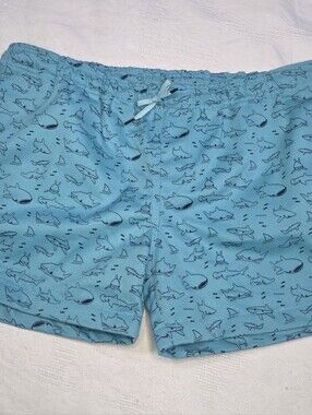 Androgynous Fox Men's Size XL Blue Shark Print Heavy Twill Shorts ~ Sz XL